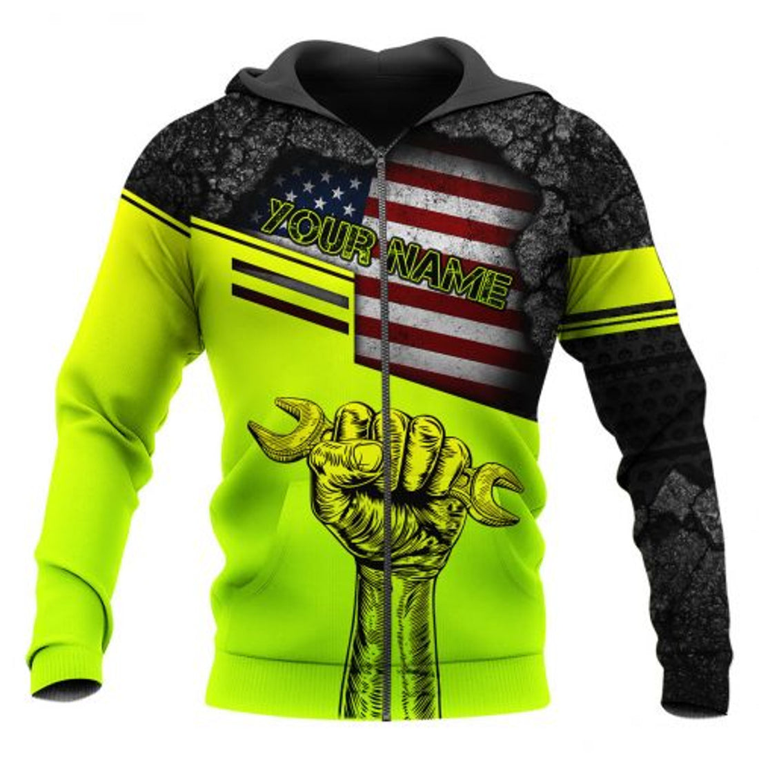 FUNSTUFFPRINT Personalized Mechanic 3D Hoodie American Flag Green And Black 3D Hoodie and Zip Hoodie