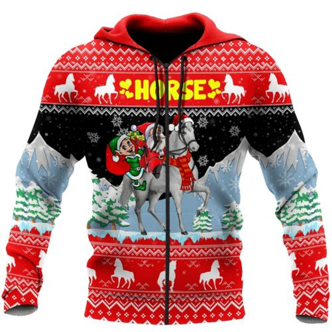FUNSTUFFPRINT Horse 3D Hoodie Santa With Horse 3D Hoodie and Zip Hoodie
