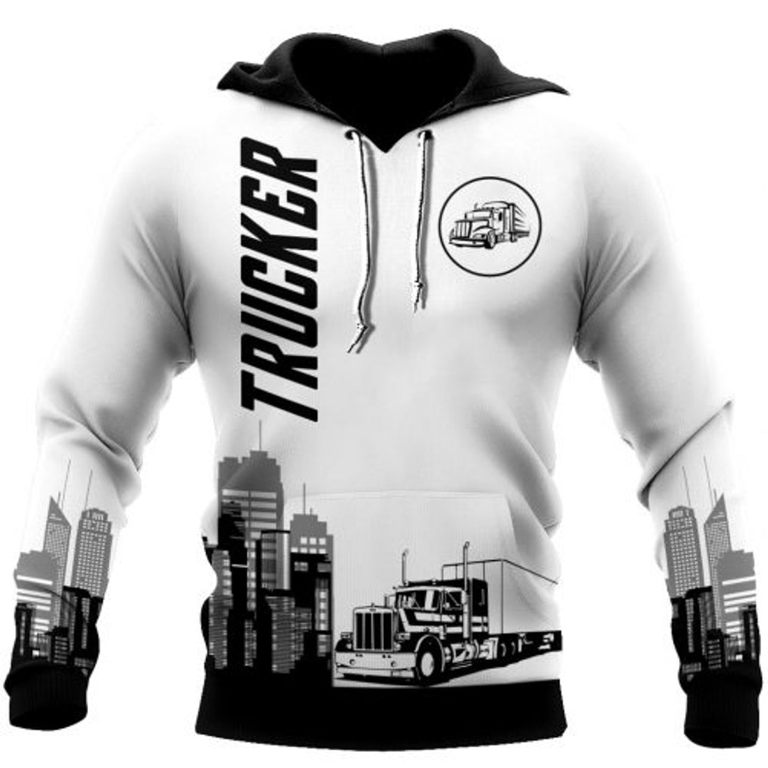 FUNSTUFFPRINT Trucker 3D Hoodie For Men And Women White 3D Hoodie and Zip Hoodie