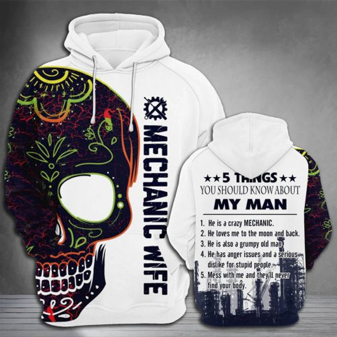 FUNSTUFFPRINT Mechanic 3D Hoodie 5 Things You Should Know About My Husband White 3D Hoodie and Zip Hoodie