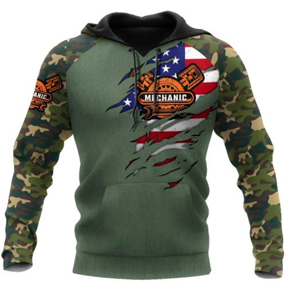 FUNSTUFFPRINT Mechanic Camo 3D Hoodie American Flag 3D Hoodie and Zip Hoodie