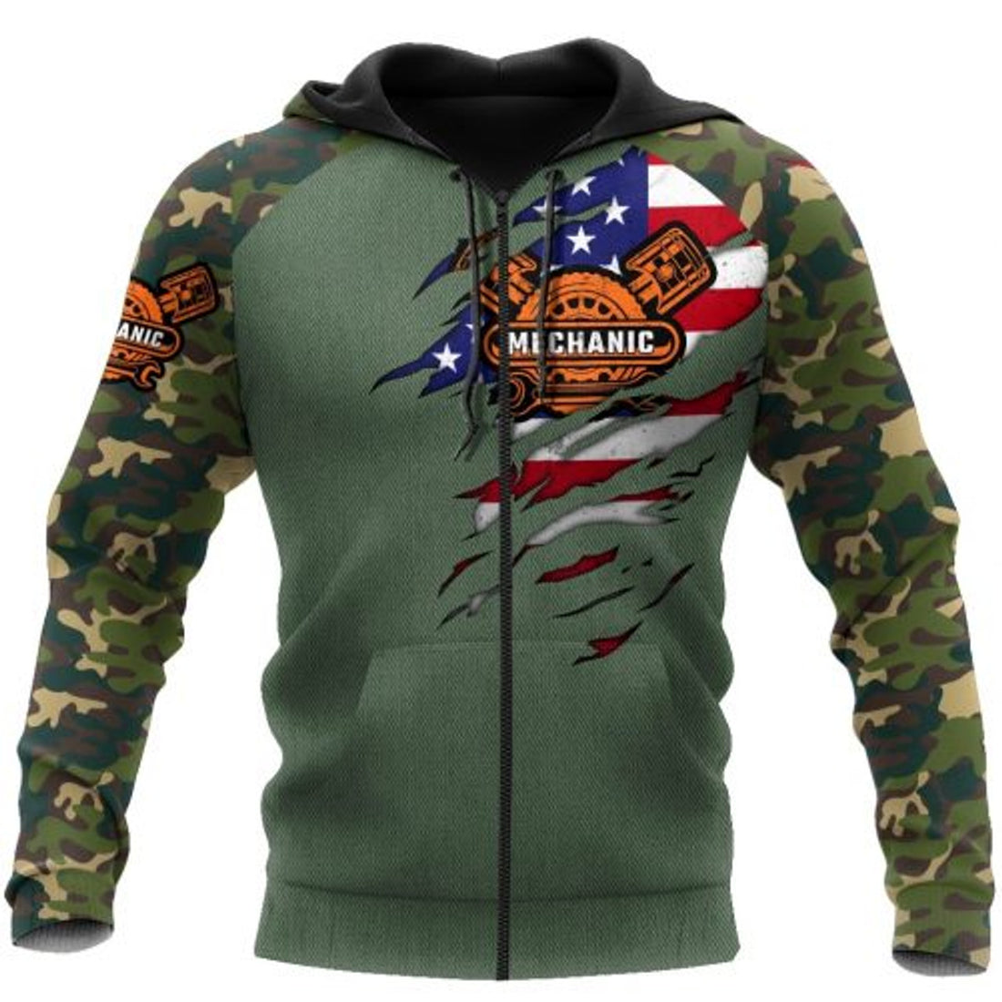 FUNSTUFFPRINT Mechanic Camo 3D Hoodie American Flag 3D Hoodie and Zip Hoodie