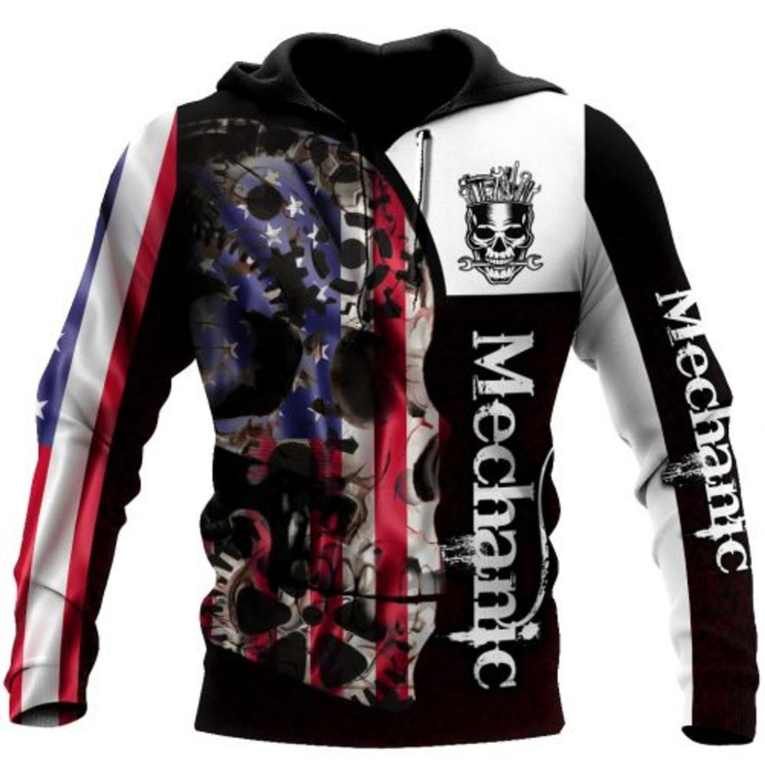 FUNSTUFFPRINT Mechanic Skull 3D Hoodie American Flag 3D Hoodie and Zip Hoodie