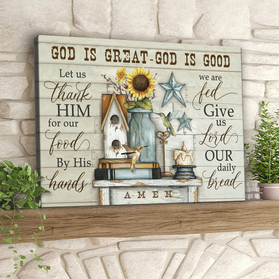God Is Great God Is Good - Hummingbirds And Sunflowers - Christian Canvas Prints - Faith Canvas - Bible Verse Canvas 