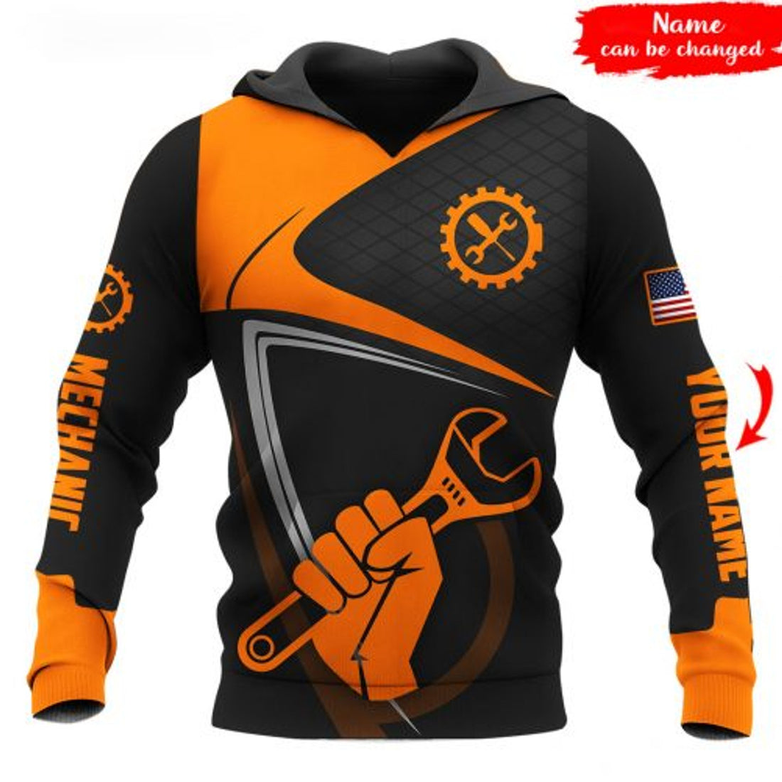 FUNSTUFFPRINT Personalized Mechanic 3D Hoodie Black And Orange 3D Hoodie and Zip Hoodie