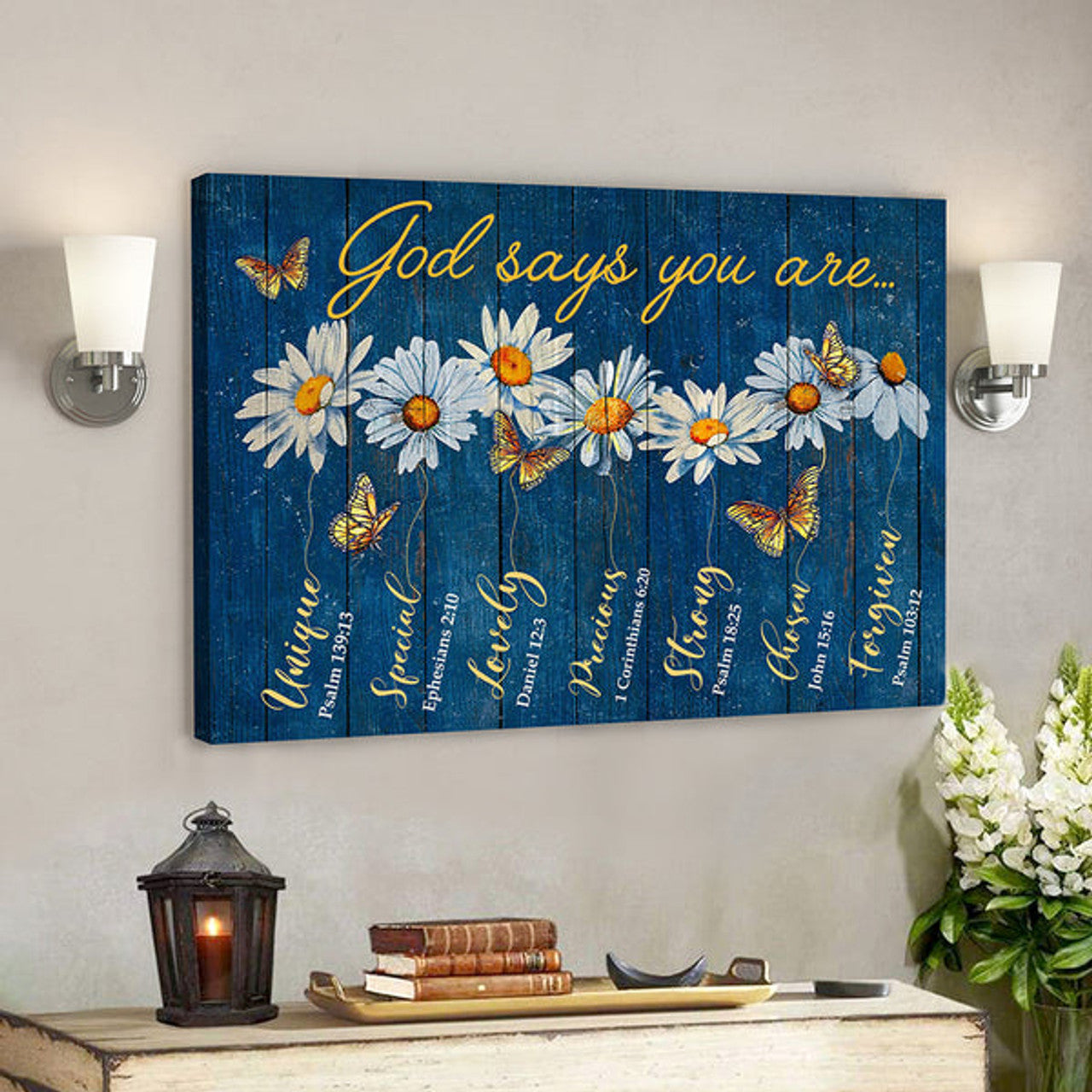 Bible Verse Canvas - Jesus Canvas Art - Scripture Wall Decor - God Says You Are Flower Canvas Poster 