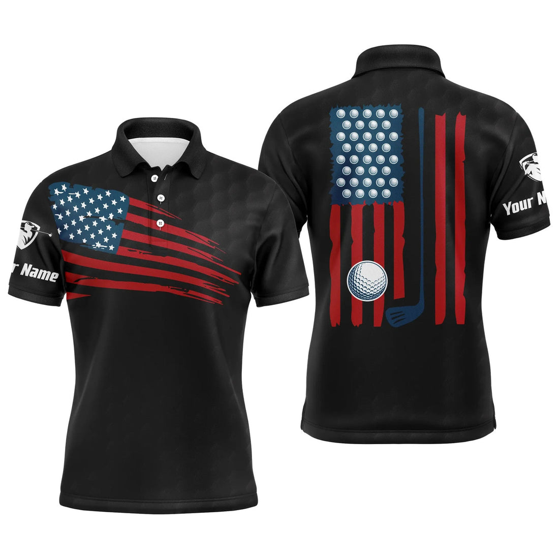 Custom Golf Men Polo Shirt, Custom Name Multicolor American Flag Patriotic Apparel - Personalized Sports Gifts For Golf Lover, Male, Husband, Boyfriend