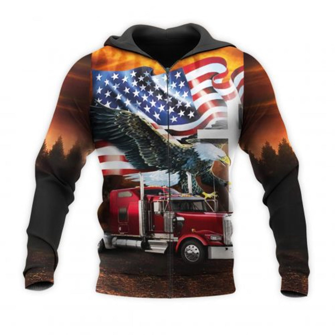FUNSTUFFPRINT Trucker 3D Hoodie American Flag Eagle 3D Hoodie and Zip Hoodie