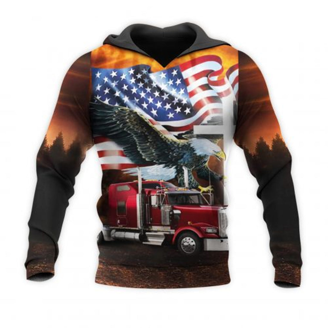 FUNSTUFFPRINT Trucker 3D Hoodie American Flag Eagle 3D Hoodie and Zip Hoodie