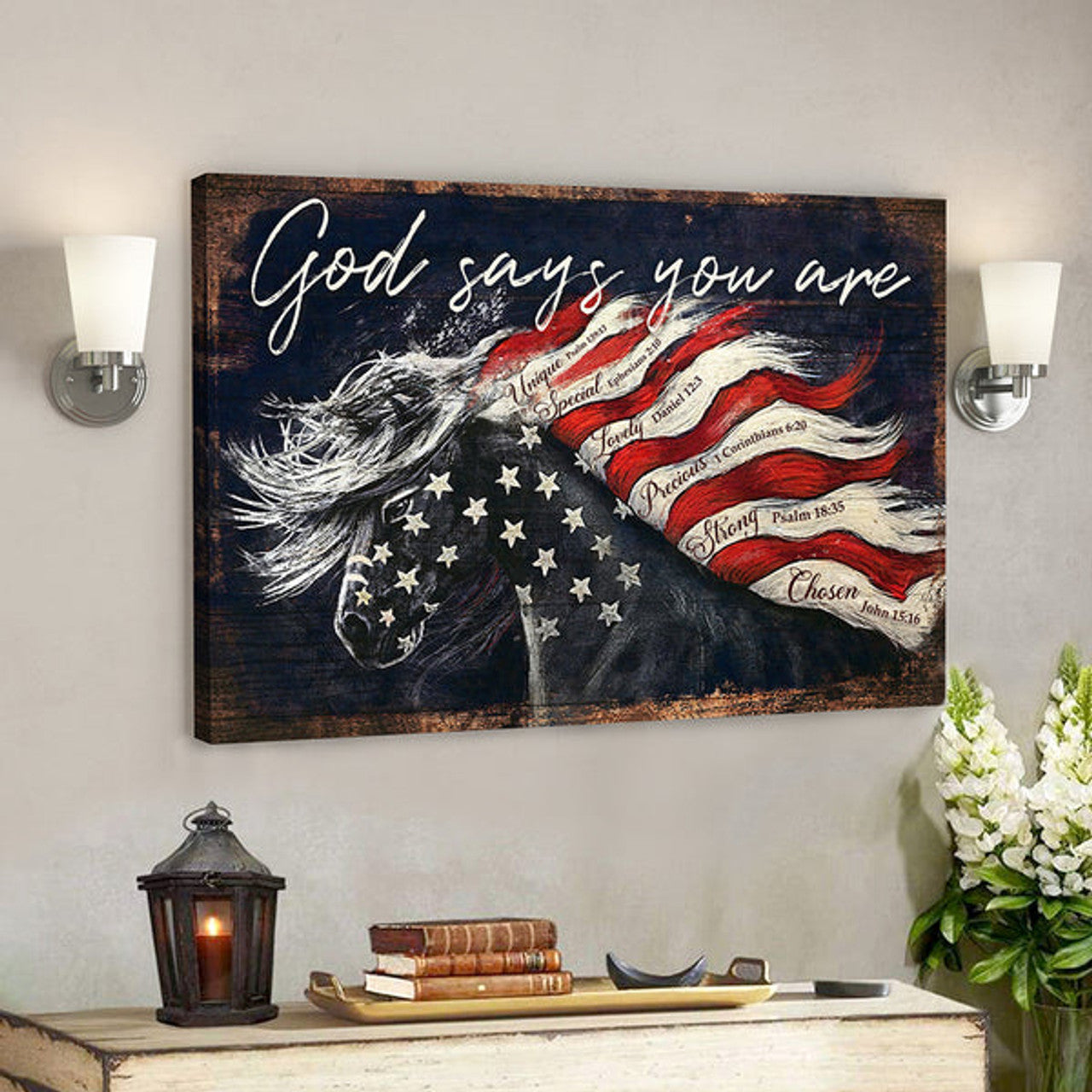 God Canvas - Jesus Canvas Art - Scripture Wall Decor - God Says You Are Horse Flag Canvas Poster 