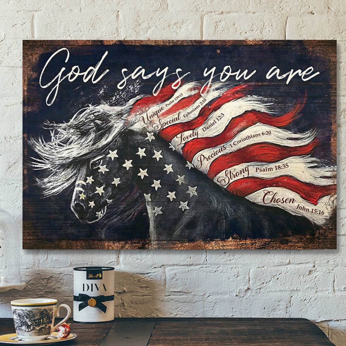 God Canvas - Jesus Canvas Art - Scripture Wall Decor - God Says You Are Horse Flag Canvas Poster