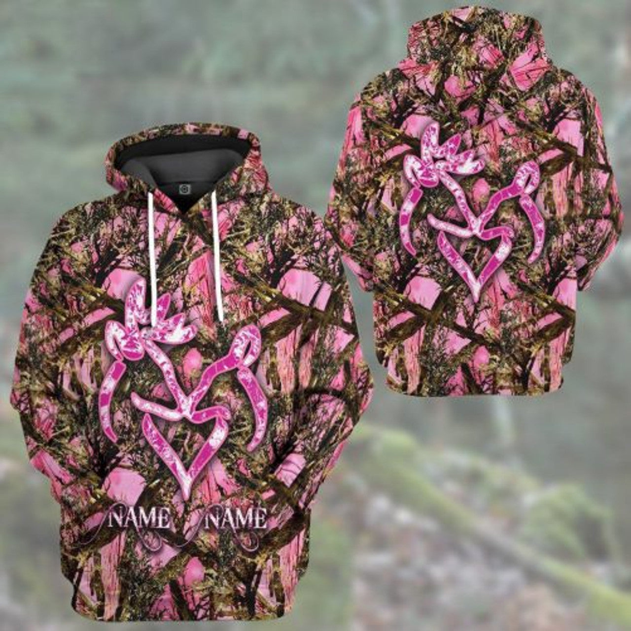 FUNSTUFFPRINT Custom Name Deer Hunting Couple 3D Hoodie and Zip Hoodie