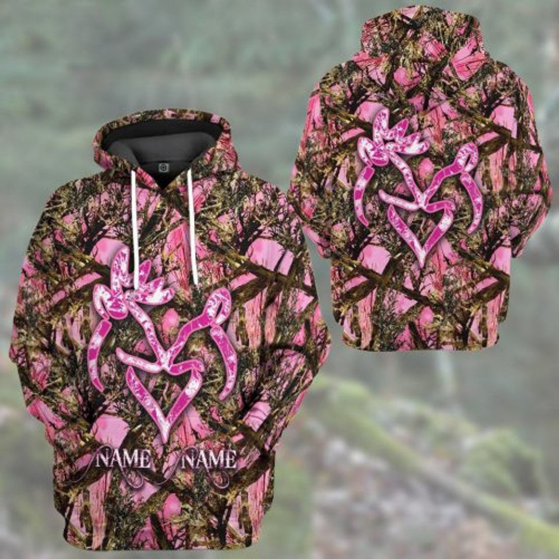 FUNSTUFFPRINT Custom Name Deer Hunting Couple 3D Hoodie and Zip Hoodie