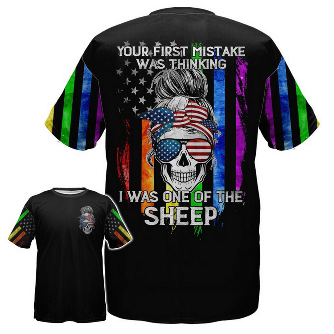 FUNSTUFFPRINT Pride Shirt For Lesbian, Your First Mistake Was Thinking I Was One Of The Sheep, LGBT Skull Gift For Gay 3D T-shirt