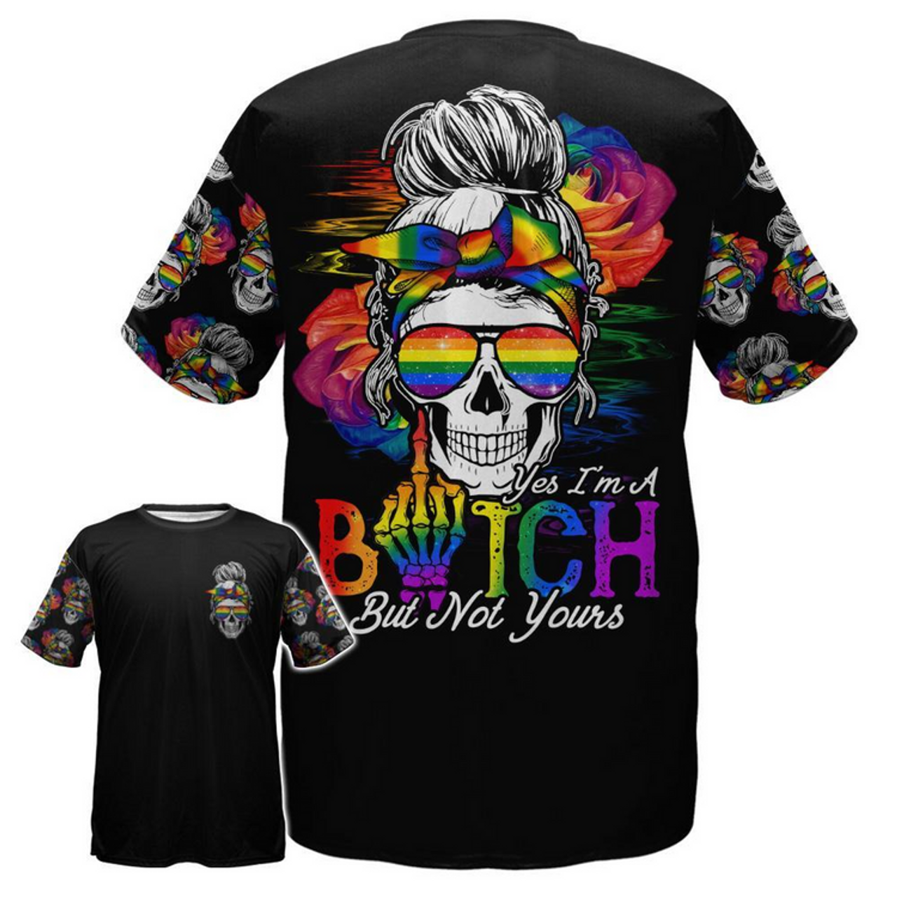 FUNSTUFFPRINT Skull Pride T-Shirts, Gift For LGBT Friends Gift For LGBT Community, Pride Lesbian Shirt 3D T-shirt