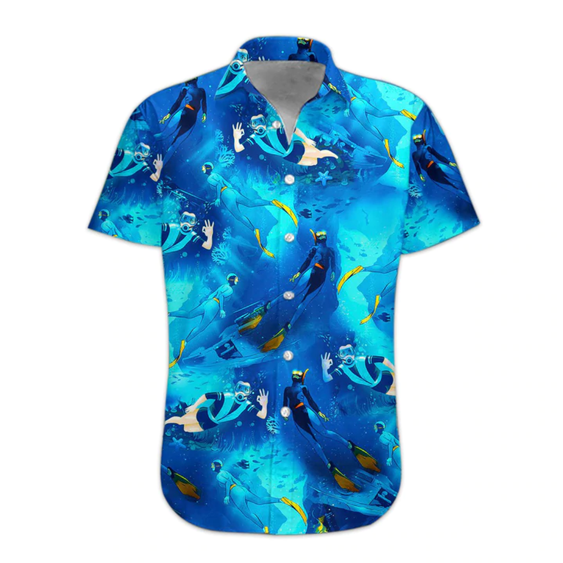 3D Freediving Hawaii Shirt, Hawaiian Shirts for Men Print Button Down Shirt