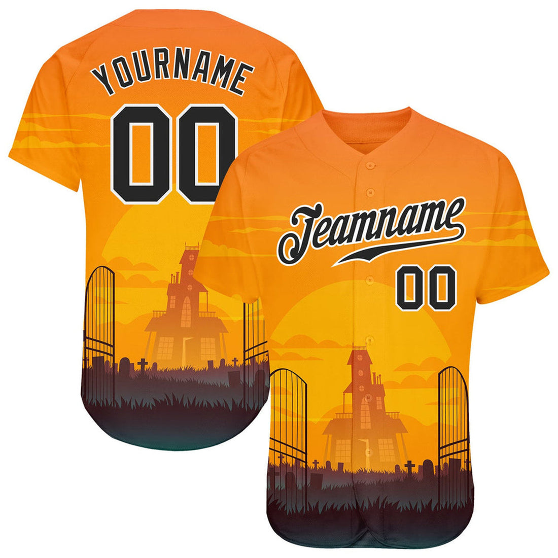 Custom 3D Yellow Pattern Halloween Horror Night Baseball Jersey, Gift for Halloween