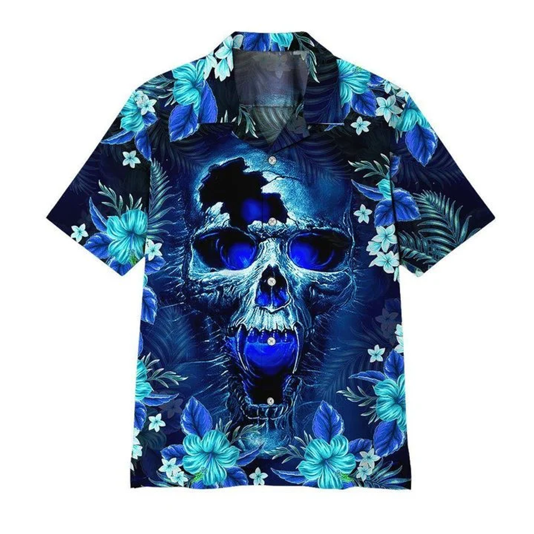 Chief Skull Motorcycle Unisex Hawaiian Shirt For Men & Women, Skull Flower Hawaiian Aloha Shirt