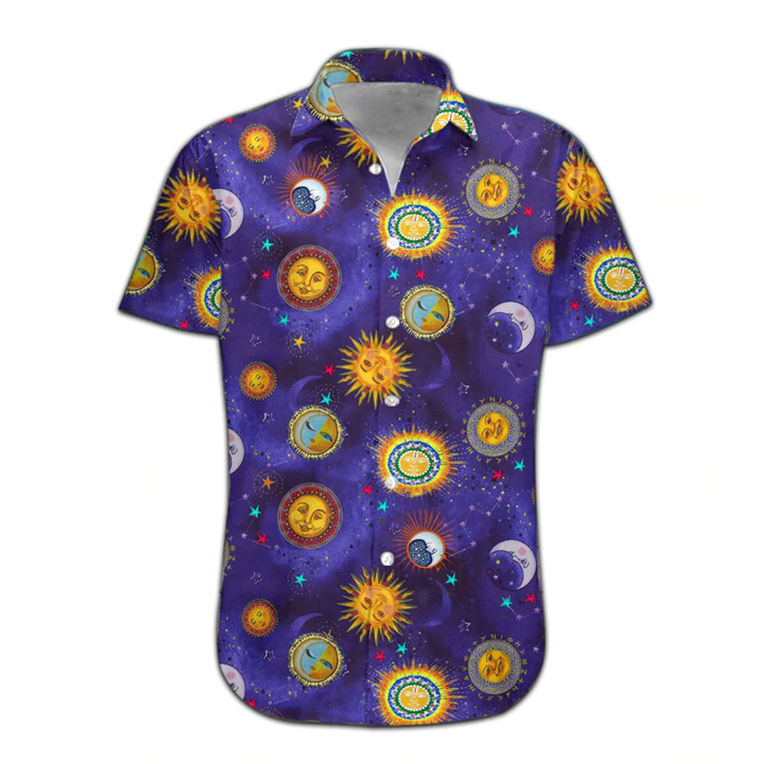 3D Sun And Moon Hippie Hawaii Shirt, Hawaiian Shirts for Men Print Button Down Shirt