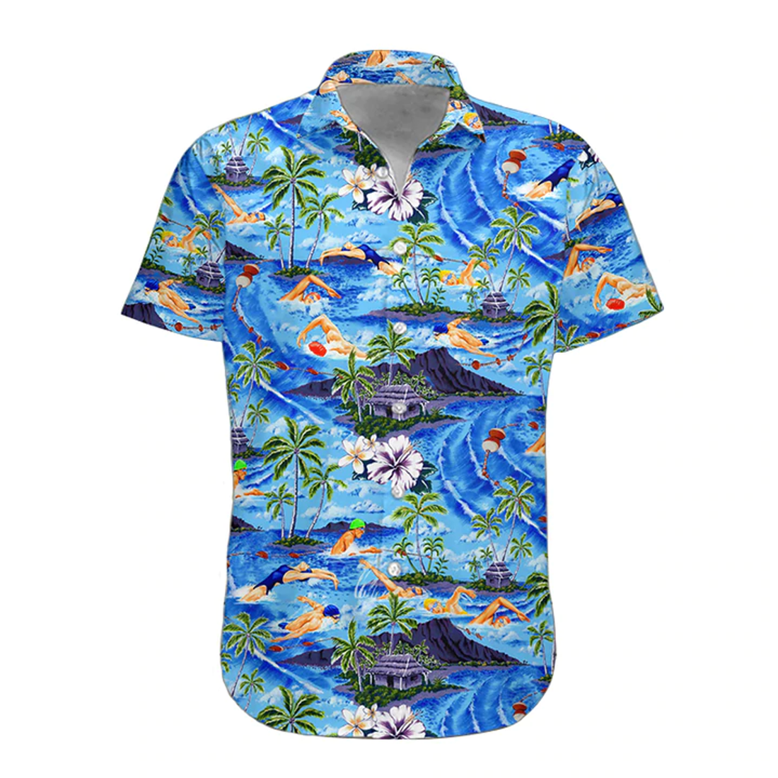 Men's Hawaiian Shirt, Swimming Hawaii Shirt, Hawaiian Shirts for Men Short Sleeve Aloha Beach Shirt