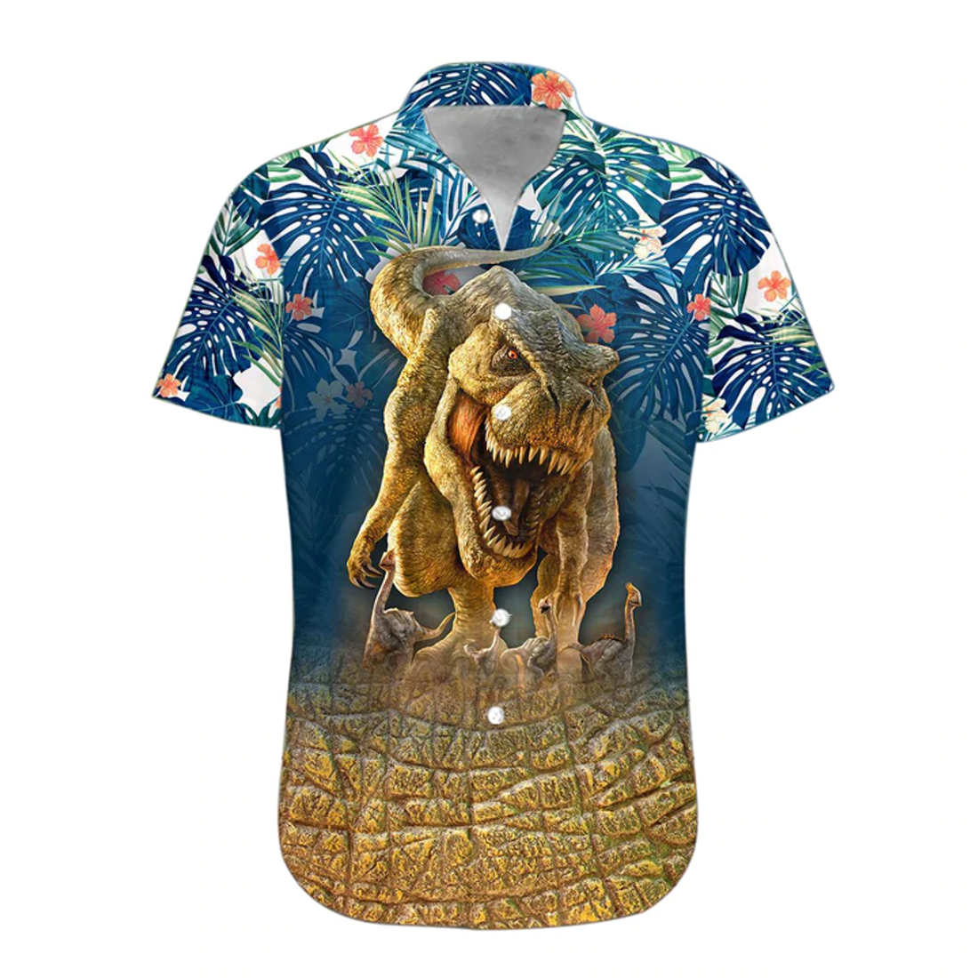 3D T-Rex Hawaii Shirt, Hawaiian Shirts for Men Print Button Down Shirt