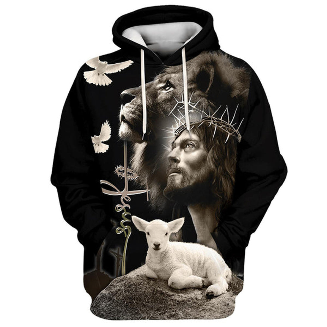 FUNSTUFFPRINT 3D All Over Print Black Jesus And Lion Hoodies Jesus Hoodie Men & Women Christian 3D Hoodie and Zip Hoodie