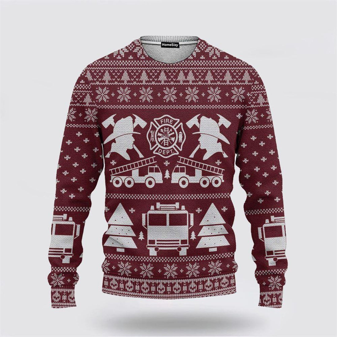 FUNSTUFFPRINT 3D Fire Dept Firefighter Ugly Sweater - Christmas Gifts For Firefighters Ugly Sweater
