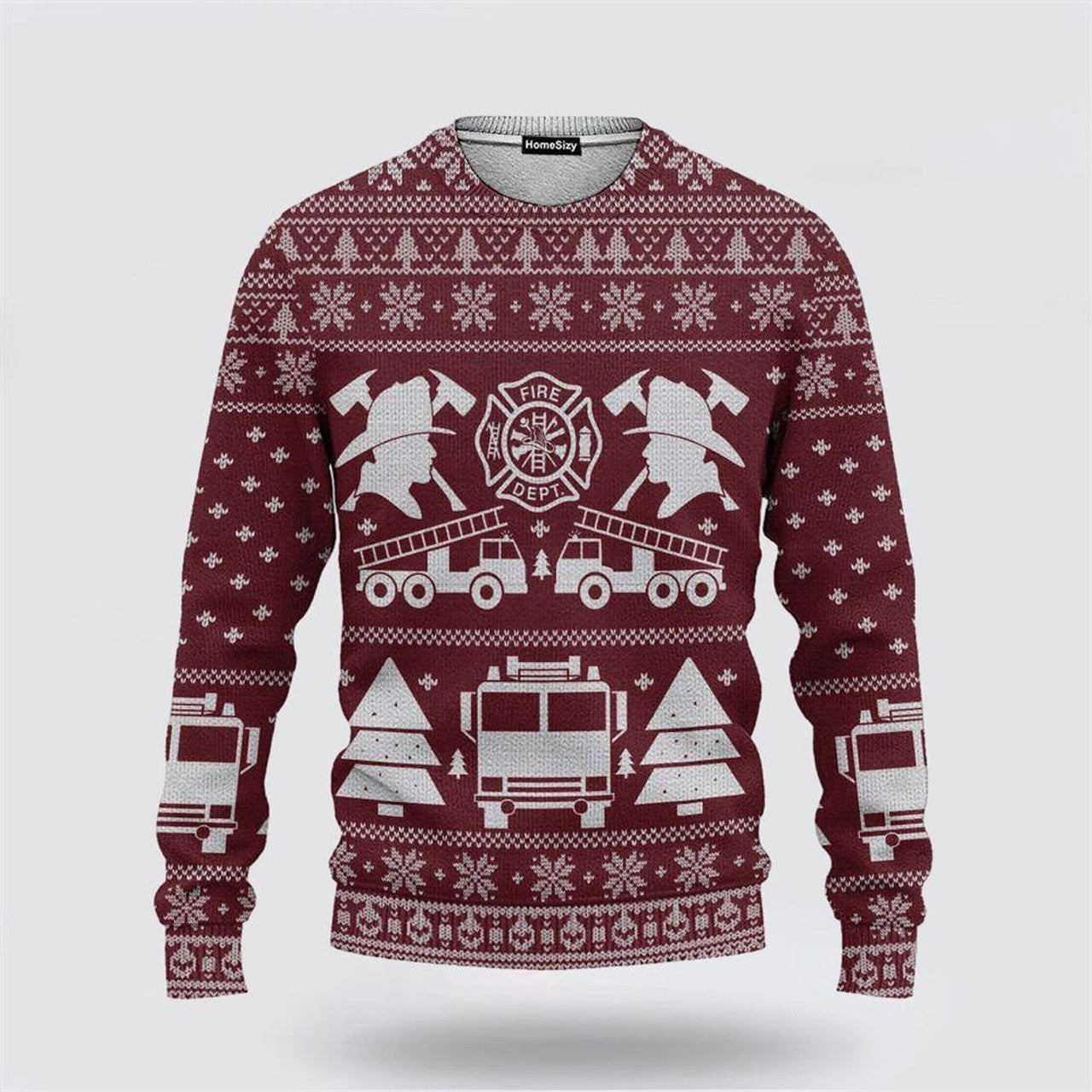 FUNSTUFFPRINT 3D Fire Dept Firefighter Ugly Sweater - Christmas Gifts For Firefighters Ugly Sweater
