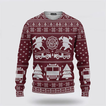 FUNSTUFFPRINT 3D Fire Dept Firefighter Ugly Sweater - Christmas Gifts For Firefighters Ugly Sweater