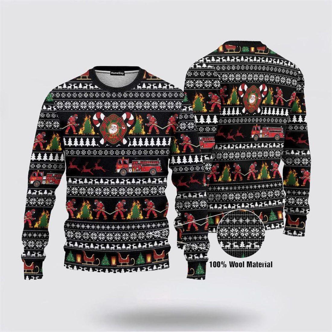 FUNSTUFFPRINT 3D Santa Village Firefighter Ugly Sweater - Christmas Gifts For Firefighters Ugly Sweater