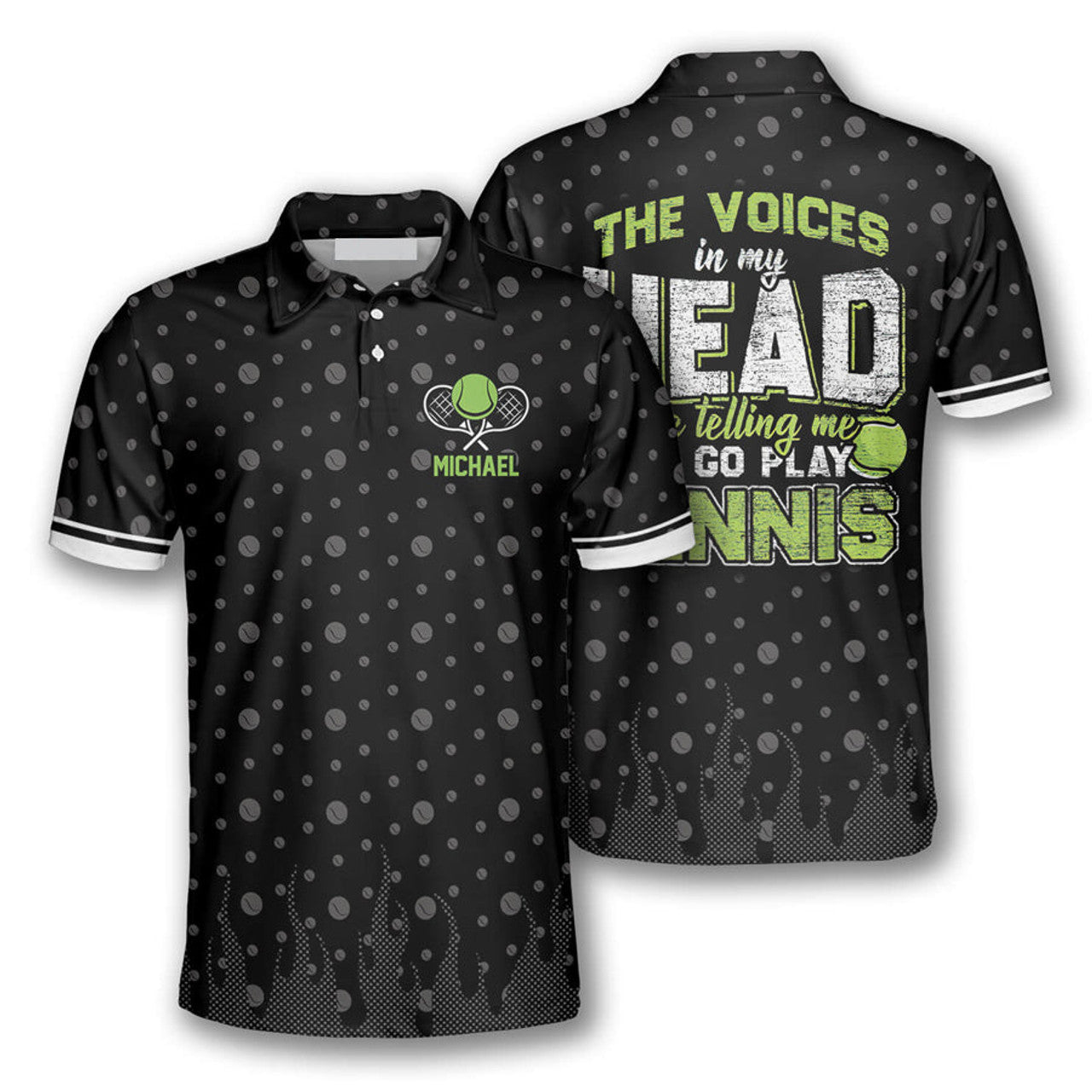 Custom Tennis The Voices In My Head Customized Name All Over Printed Polo Shirt, Idea Gift for Tennis Players
