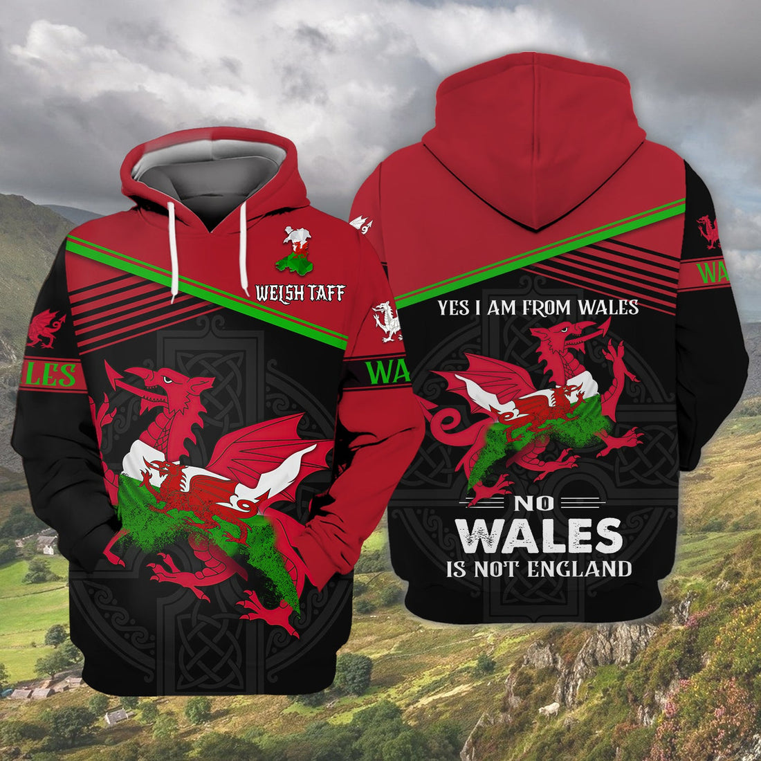 FUNSTUFFPRINT Welsh Taff - Im From Wales - Cymru - Personalized Name 3D Hoodie and Zip Hoodie