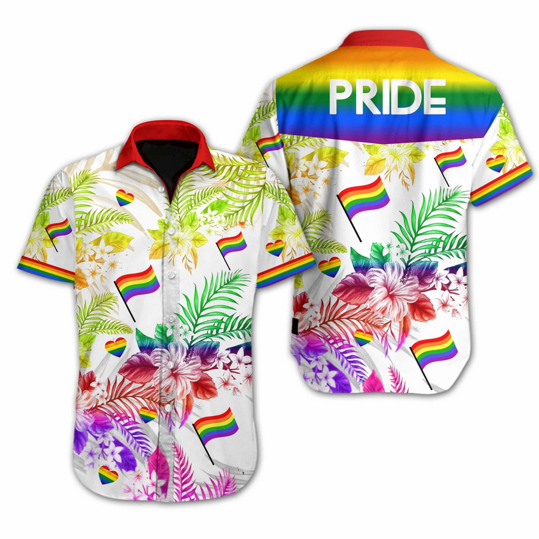LGBT Aloha Hawaiian Shirts For Summer, Pride Love Is Love Vivid Tropical Colorful Rainbow LGBT Hawaiian Shirts