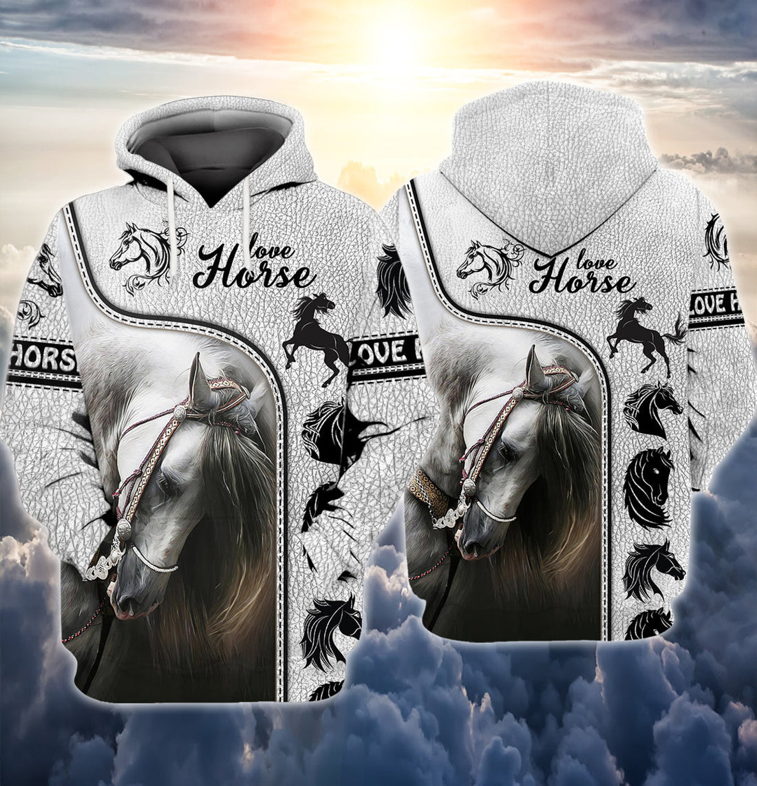 FUNSTUFFPRINT White Horse 2 3D Full Print 3D Hoodie and Zip Hoodie