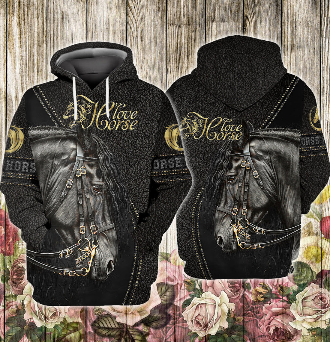 FUNSTUFFPRINT Black Horse 3D Full Print 3D Hoodie and Zip Hoodie