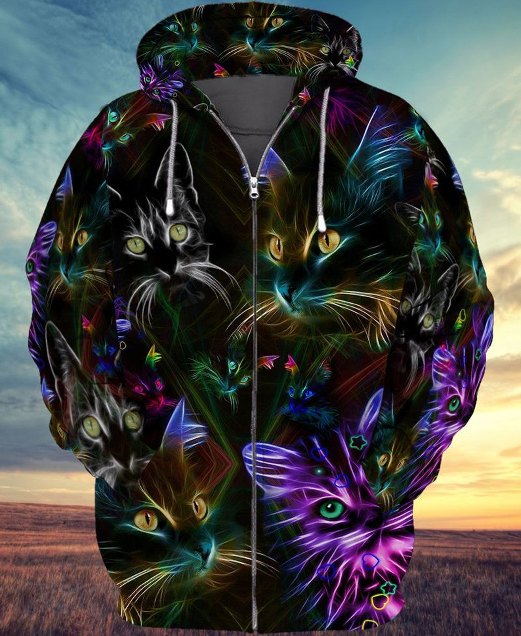 FUNSTUFFPRINT CAT NEON - 3D Full Print 3D Hoodie and Zip Hoodie