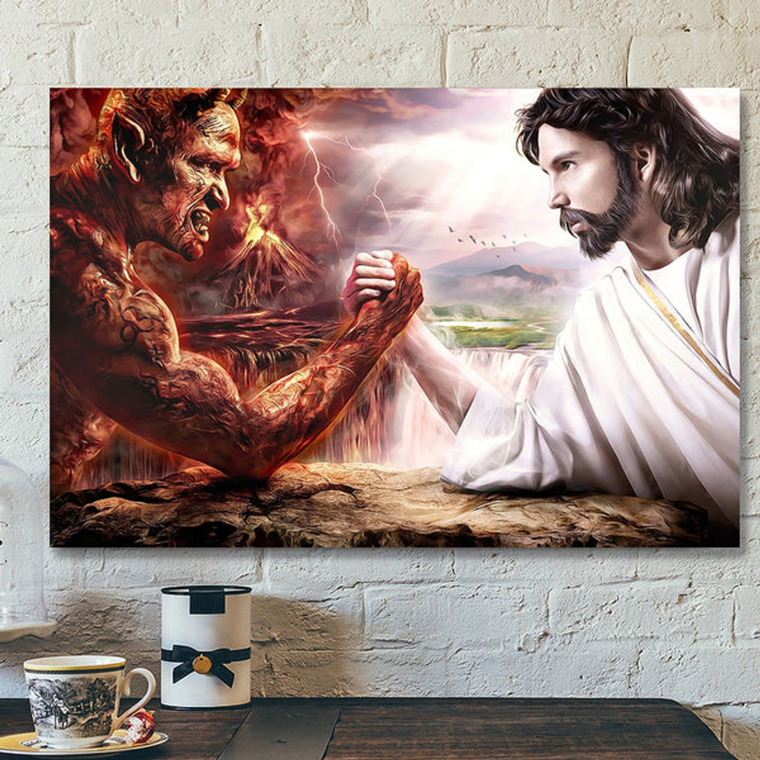 Jesus And Devil - Jesus Pictures - Jesus Canvas Poster - Jesus Wall Art - Christian Canvas Prints - Faith Canvas - Gift For Christian 