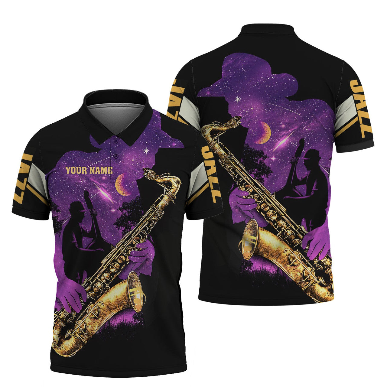 FUNSTUFFPRINT Jazz Saxophone - Personalized Name 3D Polo Shirt