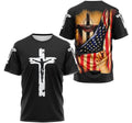 FUNSTUFFPRINT Personalized T-Shirt, Hoodie - Christian Jesus Cross American Flag 3D T-shirt