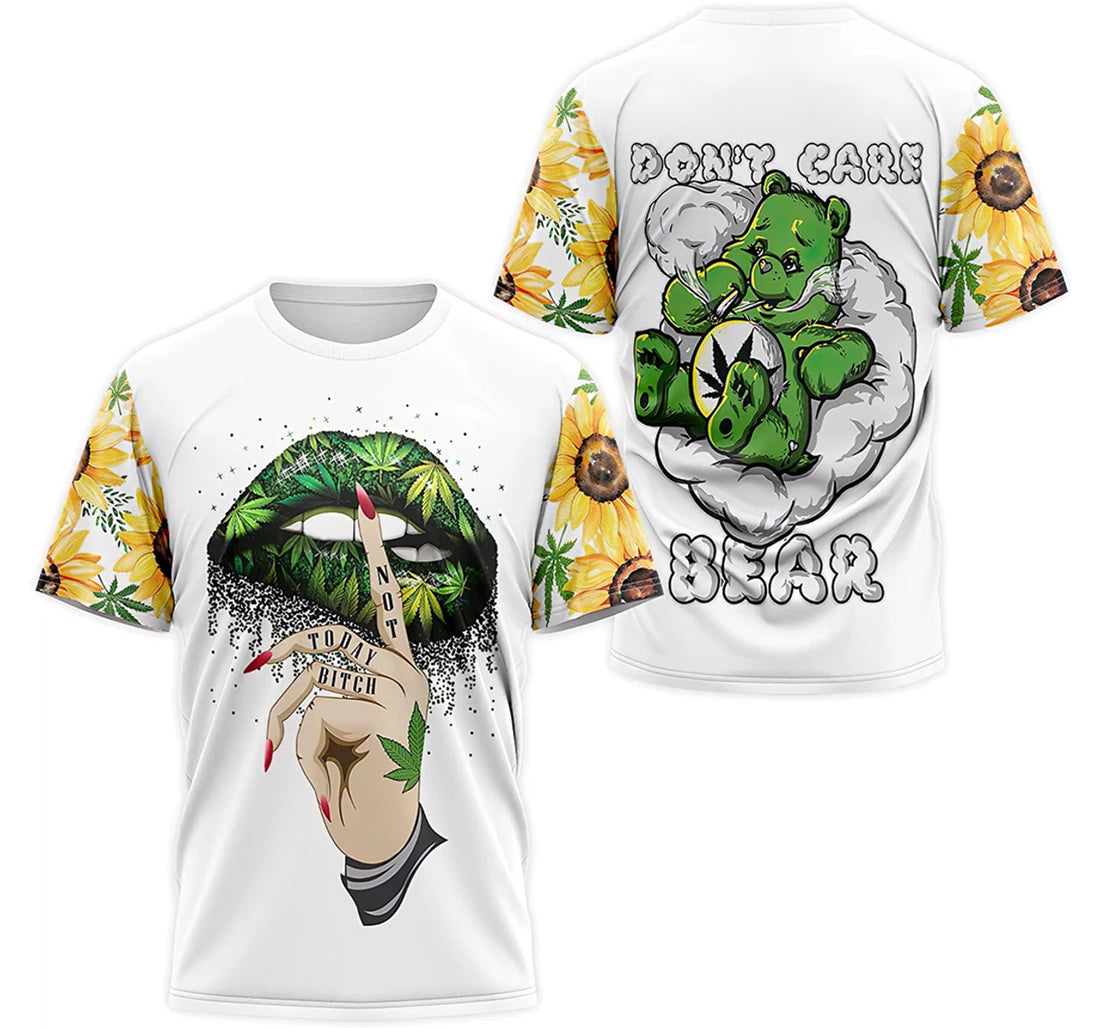 FUNSTUFFPRINT Personalized T-Shirt, Hoodie - Weed Lip Not Today Sunflower Don't Care Bear Cannabis 3D T-shirt