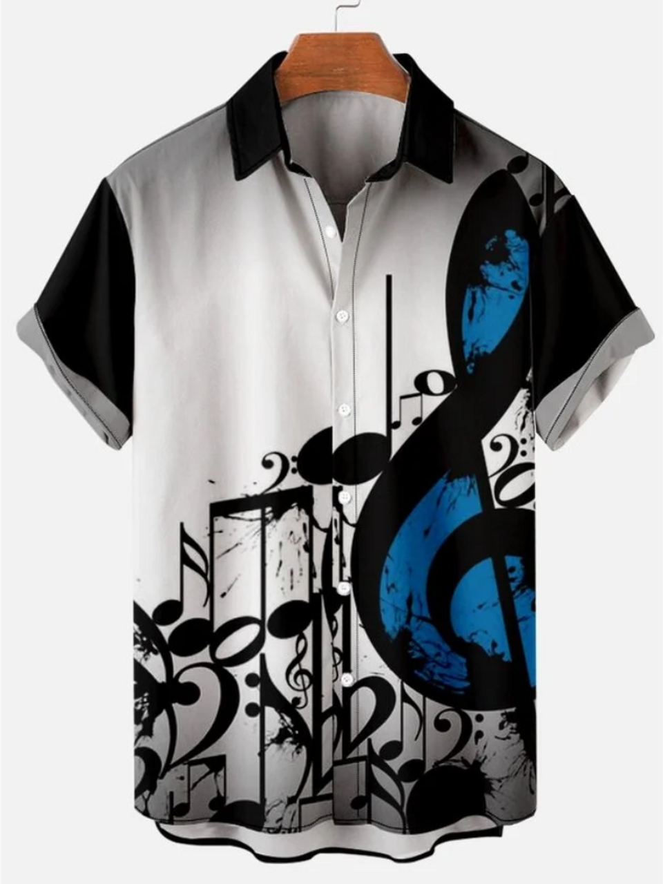 Men's Music Note Color Block Casual Tribal Short Sleeve Hawaiian Shirt