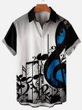 Men's Music Note Color Block Casual Tribal Short Sleeve Hawaiian Shirt