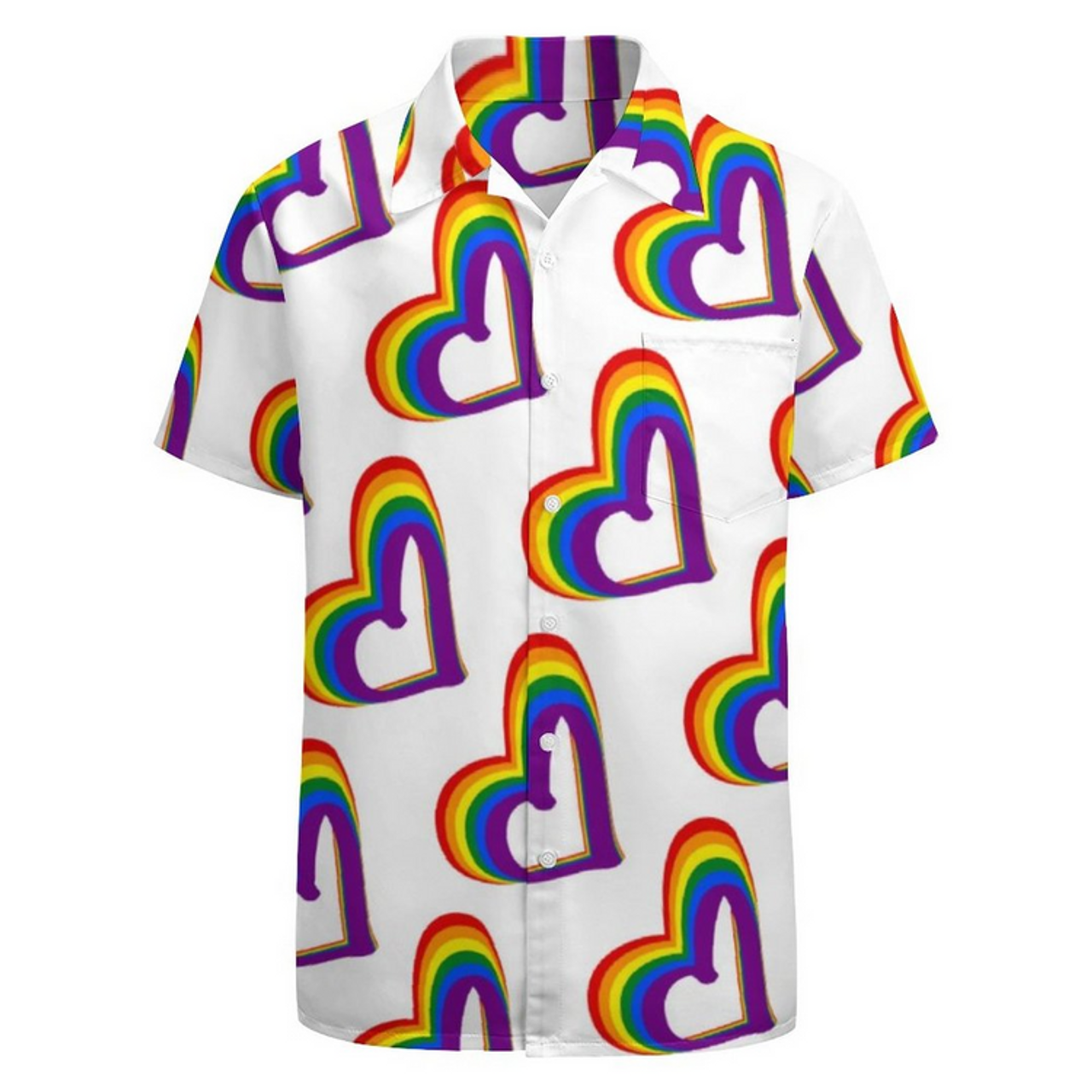 Cute Lgbt Rainbow Flag Hearts Pattern Gay Pride Hawaiian Vintage Shirt Mens Button Down Tropical Hawaii Beach Shirts
