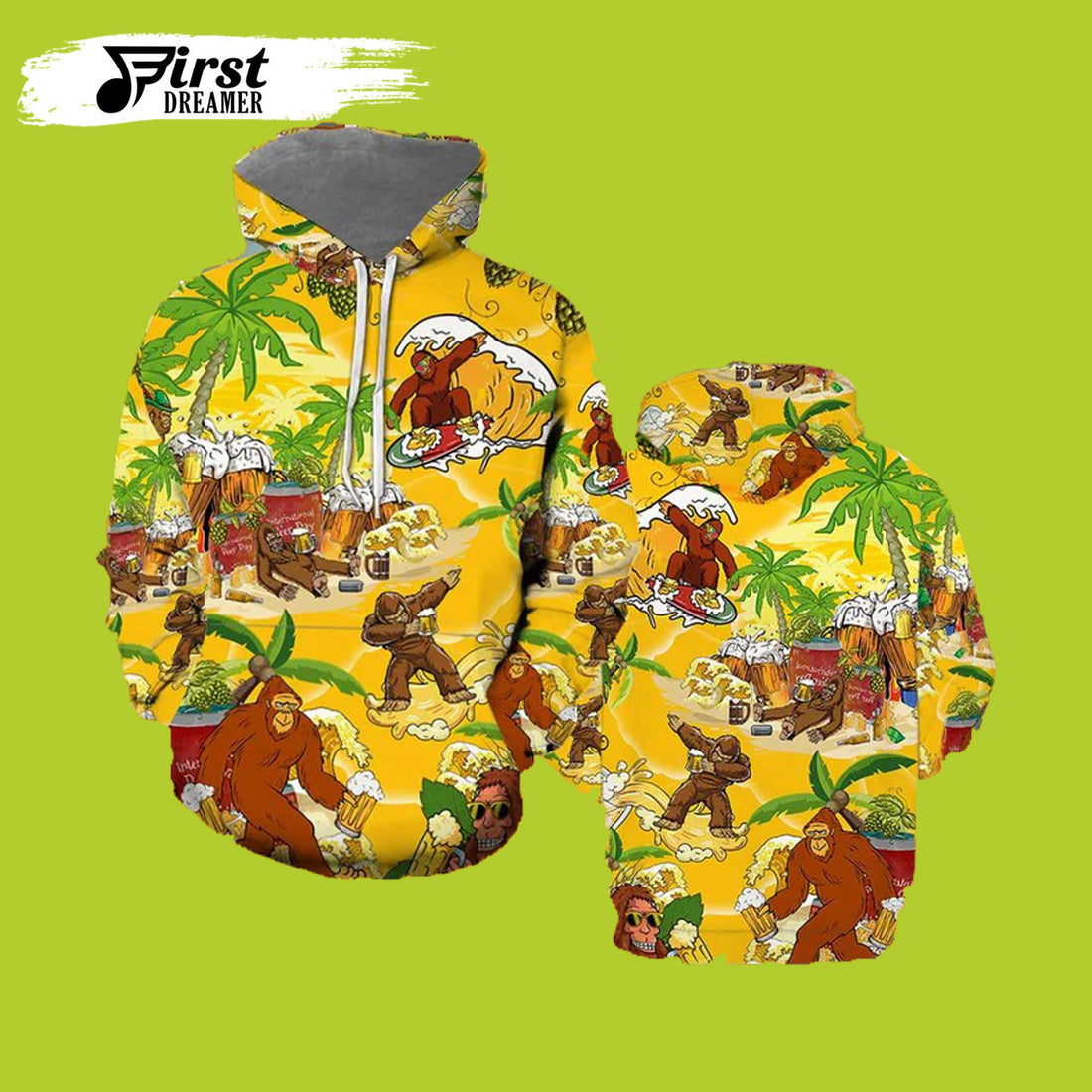 FUNSTUFFPRINT Beer Hoodies Bigfoot Summer Beer 3D Hoodie and Zip Hoodie