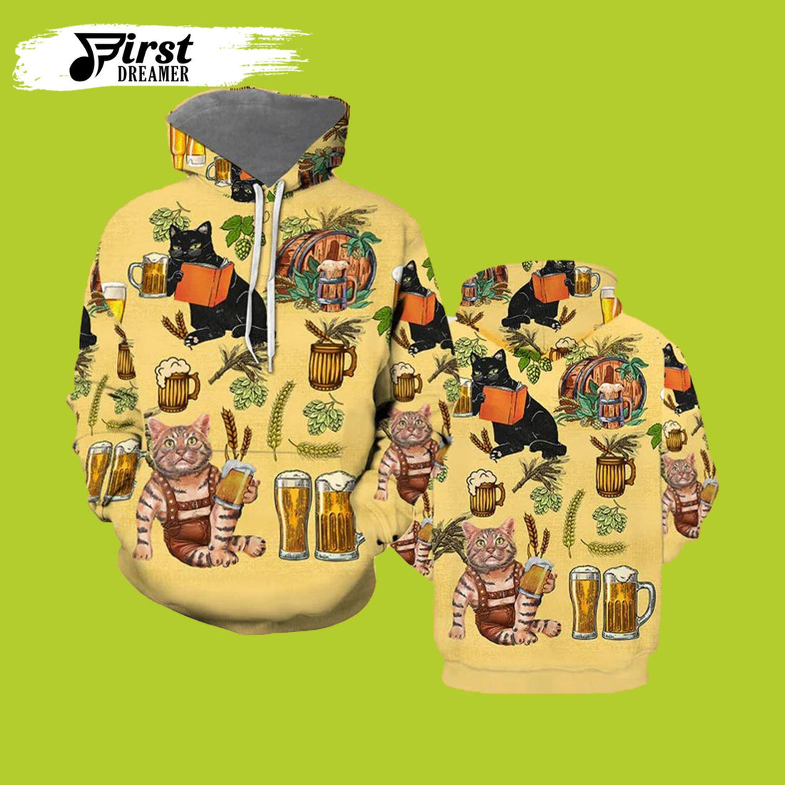 FUNSTUFFPRINT Beer Hoodies Funny Cat And Beer 3D Hoodie and Zip Hoodie