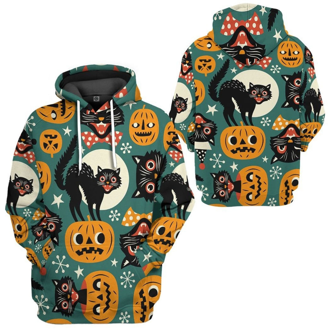 FUNSTUFFPRINT Halloween Black Cats Pumpkin Animation 3D Hoodie and Zip Hoodie