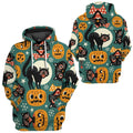 FUNSTUFFPRINT Halloween Black Cats Pumpkin Animation 3D Hoodie and Zip Hoodie