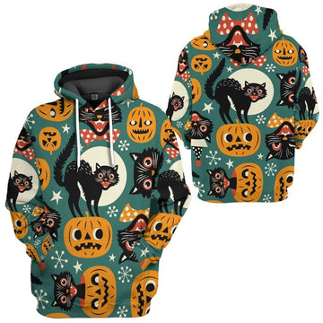 FUNSTUFFPRINT Halloween Black Cats Pumpkin Animation 3D Hoodie and Zip Hoodie