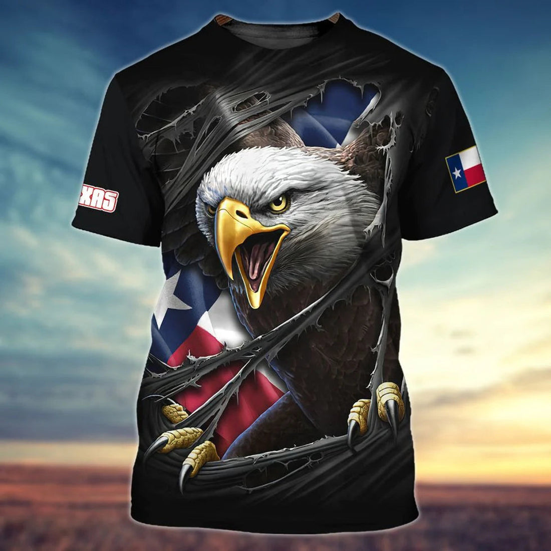 Texan Eagle T-Shirt, Texas Eagle Black 3D All Over PrinT-Shirt