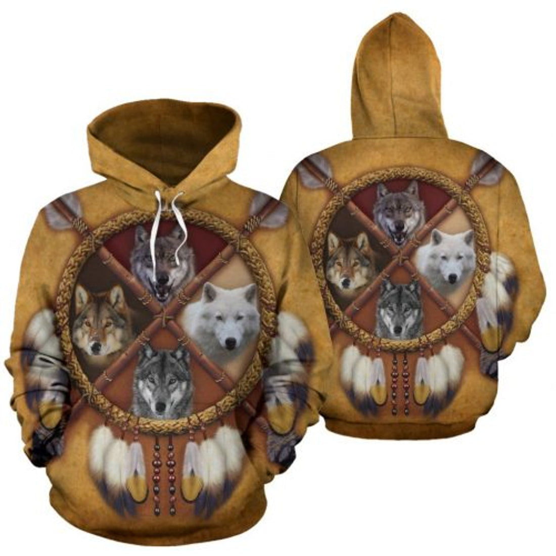 FUNSTUFFPRINT Wolves Dreamcatcher Native American 3D Hoodie and Zip Hoodie